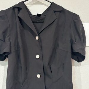 SHEIN Black Short-Sleeve Blouse with Pearl Buttons